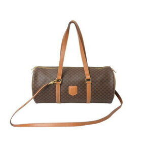 Celine Macadam Bag Shoulder Boston Handbag Leather Brown Gold
